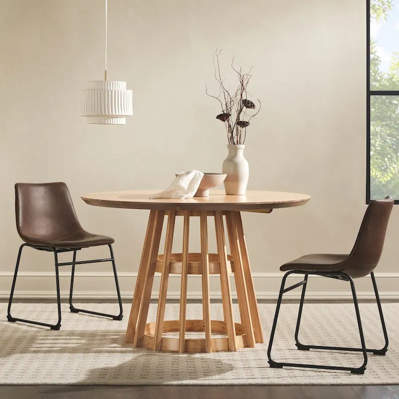 Table à manger ronde en bois à lattes de 48 pouces