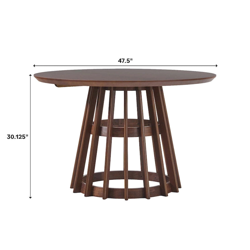 Table à manger ronde en bois à lattes de 48 pouces