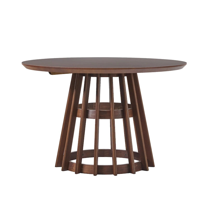 Table à manger ronde en bois à lattes de 48 pouces