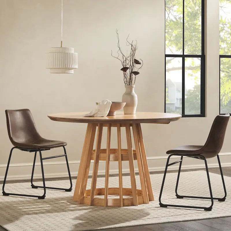 Table à manger ronde en bois à lattes de 48 pouces