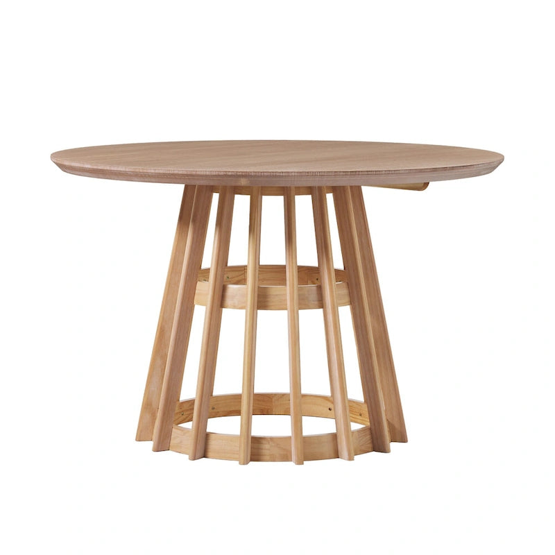 Table à manger ronde en bois à lattes de 48 pouces