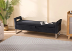67,91Banc de rangement large en velours doux avec accoudoirs pour salon, entrée et chambre à coucher