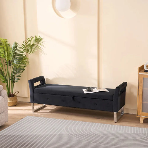 67.91Wide Velvet Storage Soft Bench with Armrests for Living Room, Entryway and Bedroom