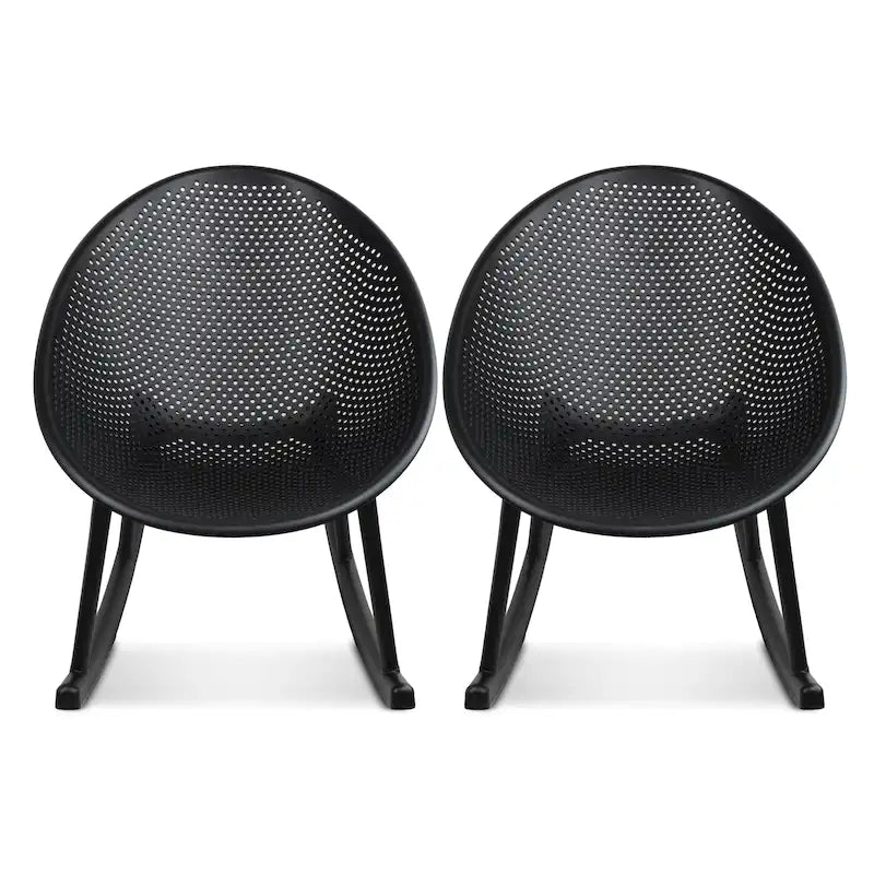 Lot de 2 fauteuils à bascule modernes du milieu du siècle en plastique avec pieds en plastique et assise respirante en forme d'œuf pour l'intérieur et l'extérieur