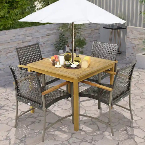 Ensemble de salle à manger de jardin 5 pièces avec table en bois d'acacia et trou pour parasol de 1,9 po