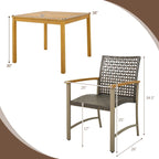 Ensemble de salle à manger de jardin 5 pièces avec table en bois d'acacia et trou pour parasol de 1,9 po