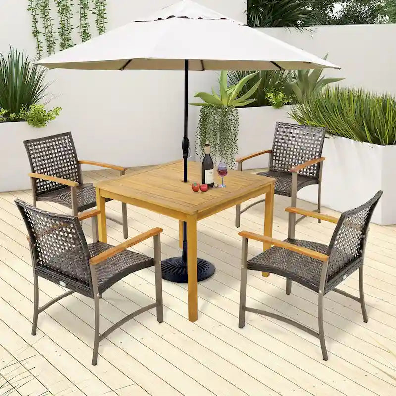 Ensemble de salle à manger de jardin 5 pièces avec table en bois d'acacia et trou pour parasol de 1,9 po
