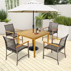 Ensemble de salle à manger de jardin 5 pièces avec table en bois d'acacia et trou pour parasol de 1,9 po
