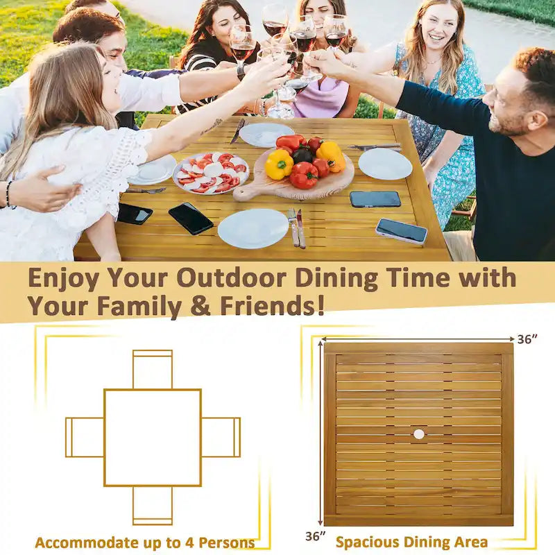 Ensemble de salle à manger de jardin 5 pièces avec table en bois d'acacia et trou pour parasol de 1,9 po