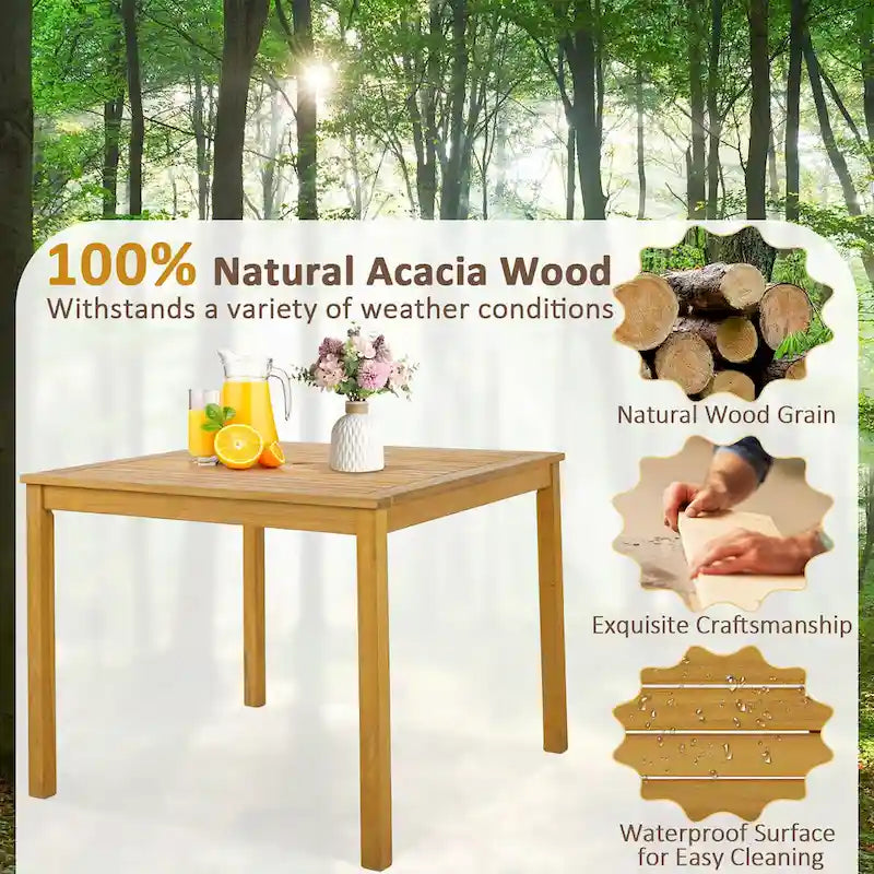 Ensemble de salle à manger de jardin 5 pièces avec table en bois d'acacia et trou pour parasol de 1,9 po