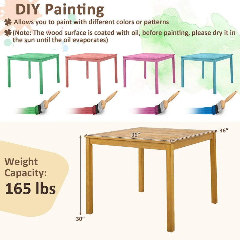 Ensemble de salle à manger de jardin 5 pièces avec table en bois d'acacia et trou pour parasol de 1,9 po