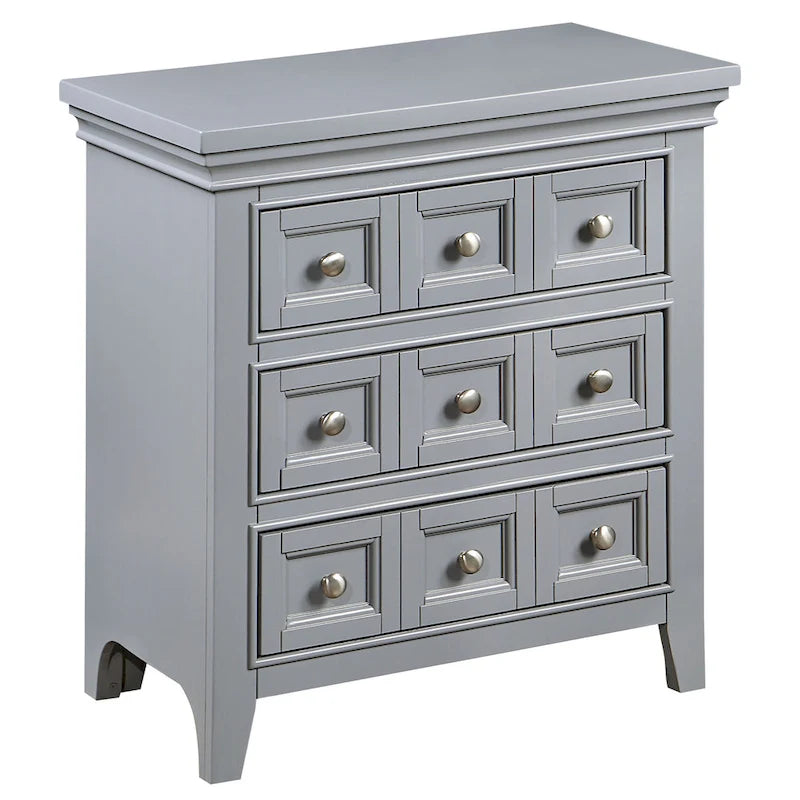 Table de chevet transitionnelle en bois gris à 3 tiroirs