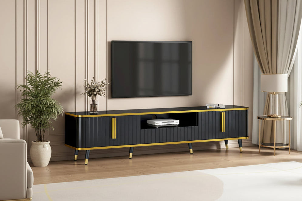 Luxury Minimalism TV Stand Storage Cabinet with Golden Accents - 13.90 x 78.80 x 19.00