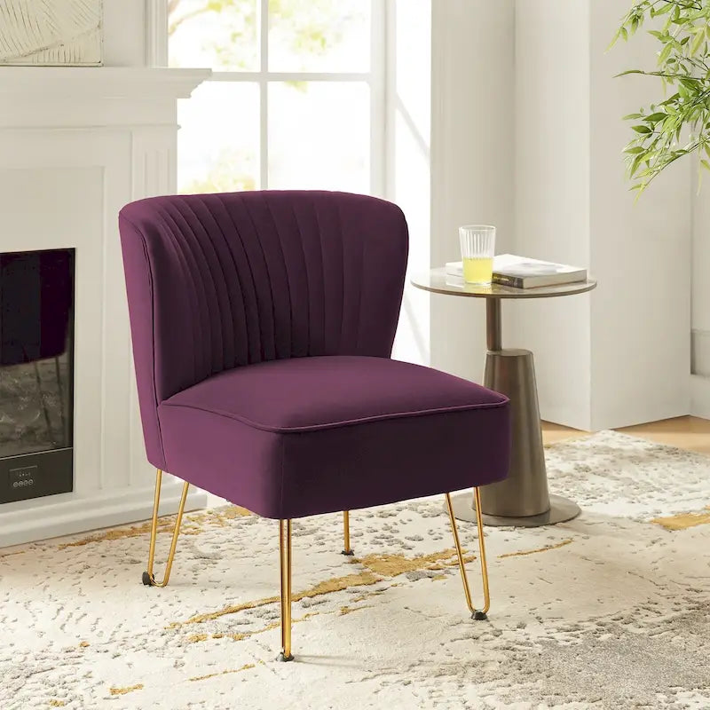 Chaise d'appoint capitonnée en velours moderne avec pieds dorés