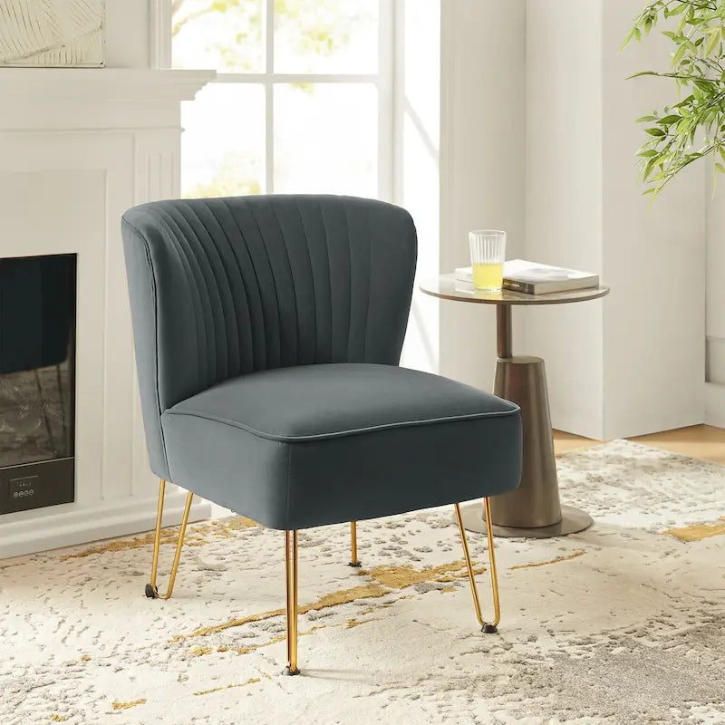 Chaise d'appoint capitonnée en velours moderne avec pieds dorés