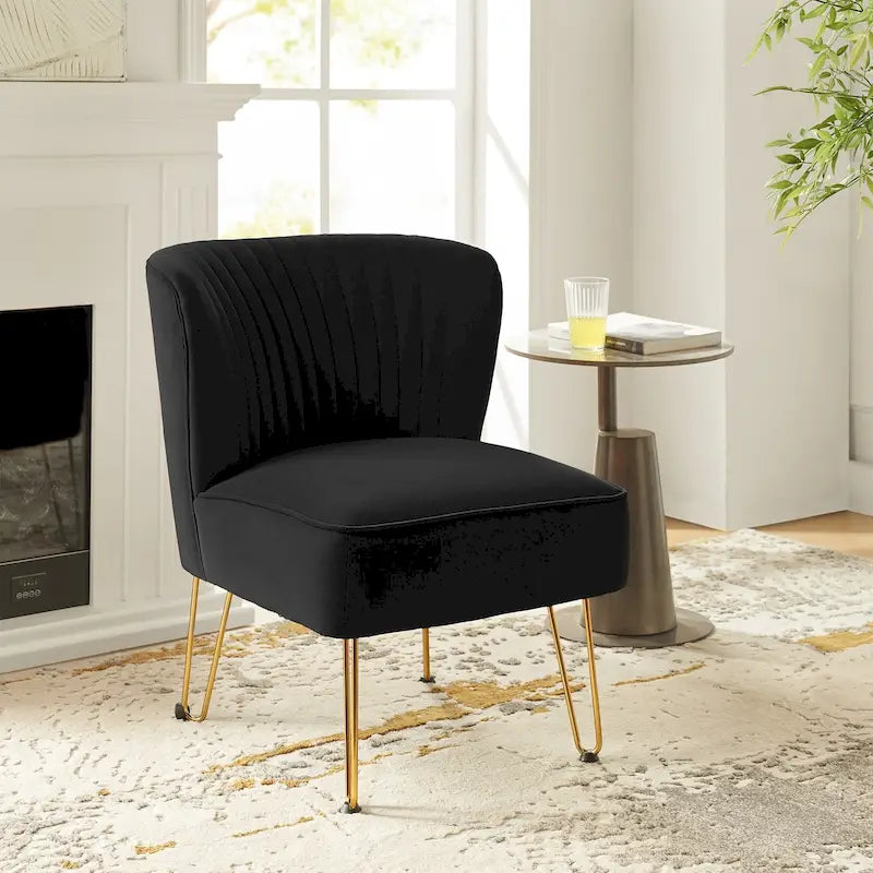 Chaise d'appoint capitonnée en velours moderne avec pieds dorés