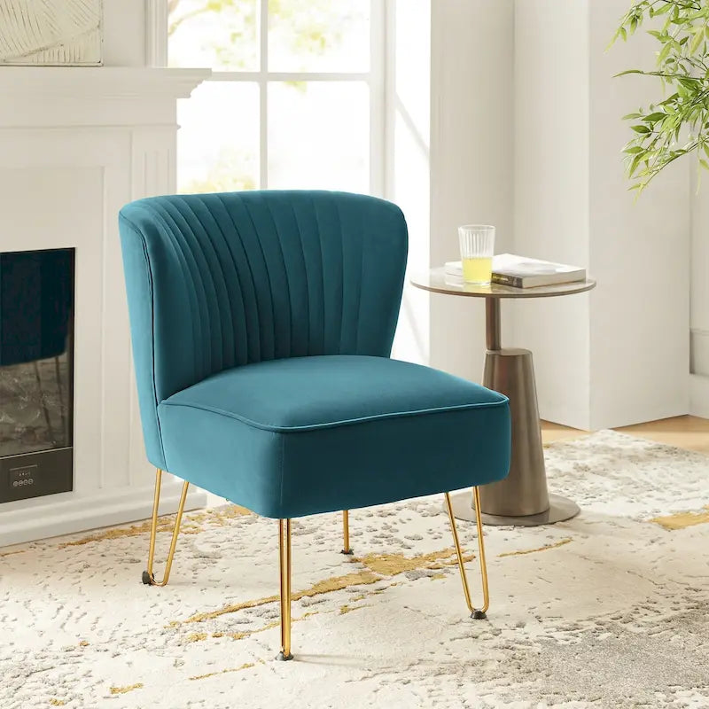 Chaise d'appoint capitonnée en velours moderne avec pieds dorés