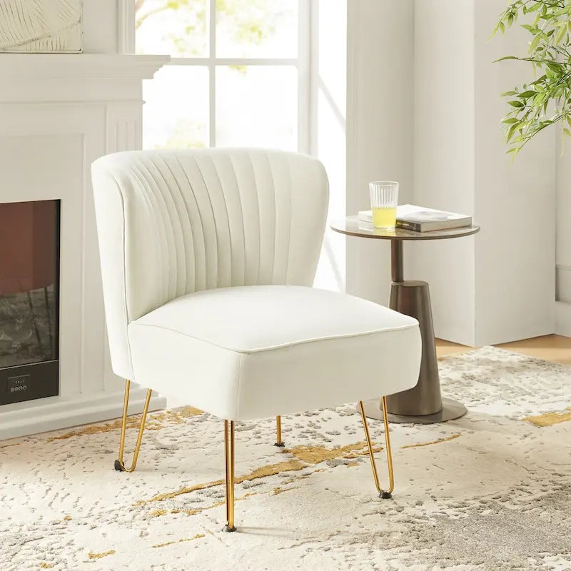 Chaise d'appoint capitonnée en velours moderne avec pieds dorés