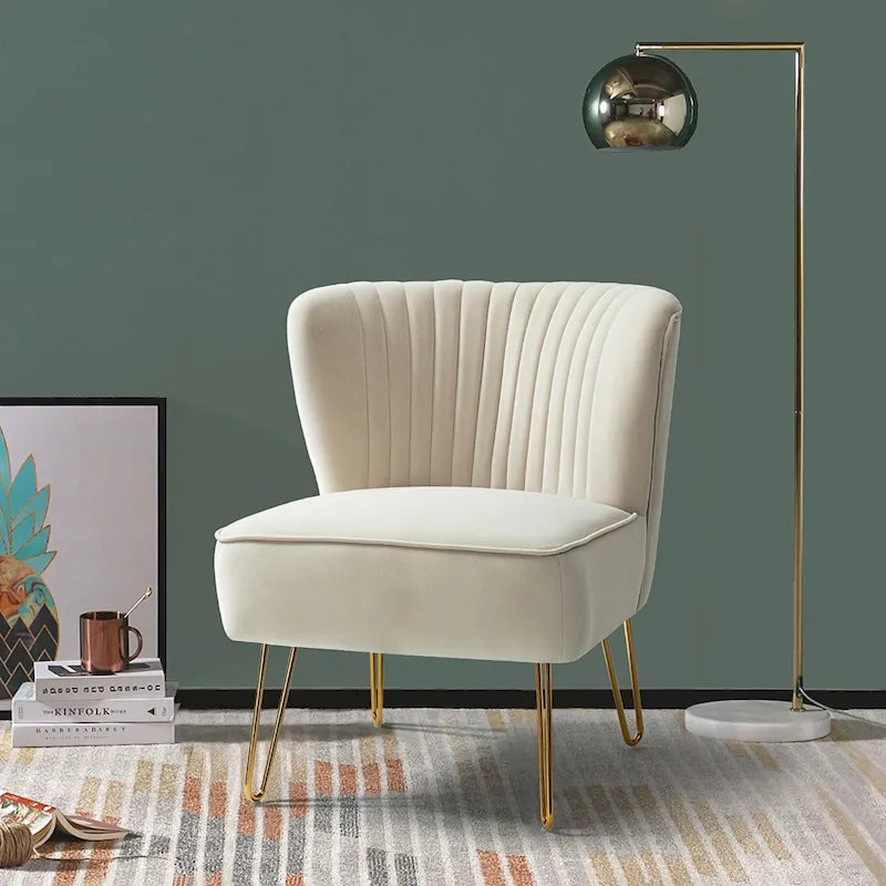 Chaise d'appoint capitonnée en velours moderne avec pieds dorés