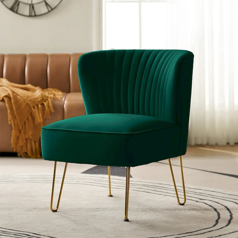 Chaise d'appoint capitonnée en velours moderne avec pieds dorés