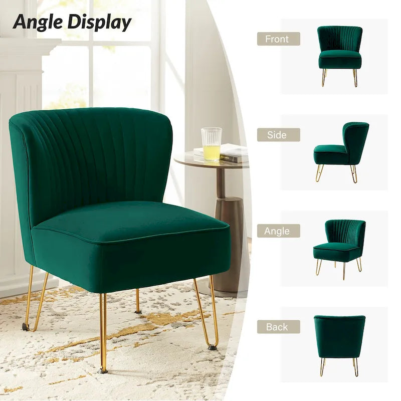 Chaise d'appoint capitonnée en velours moderne avec pieds dorés