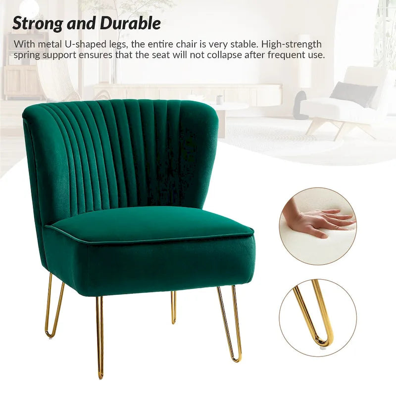 Chaise d'appoint capitonnée en velours moderne avec pieds dorés