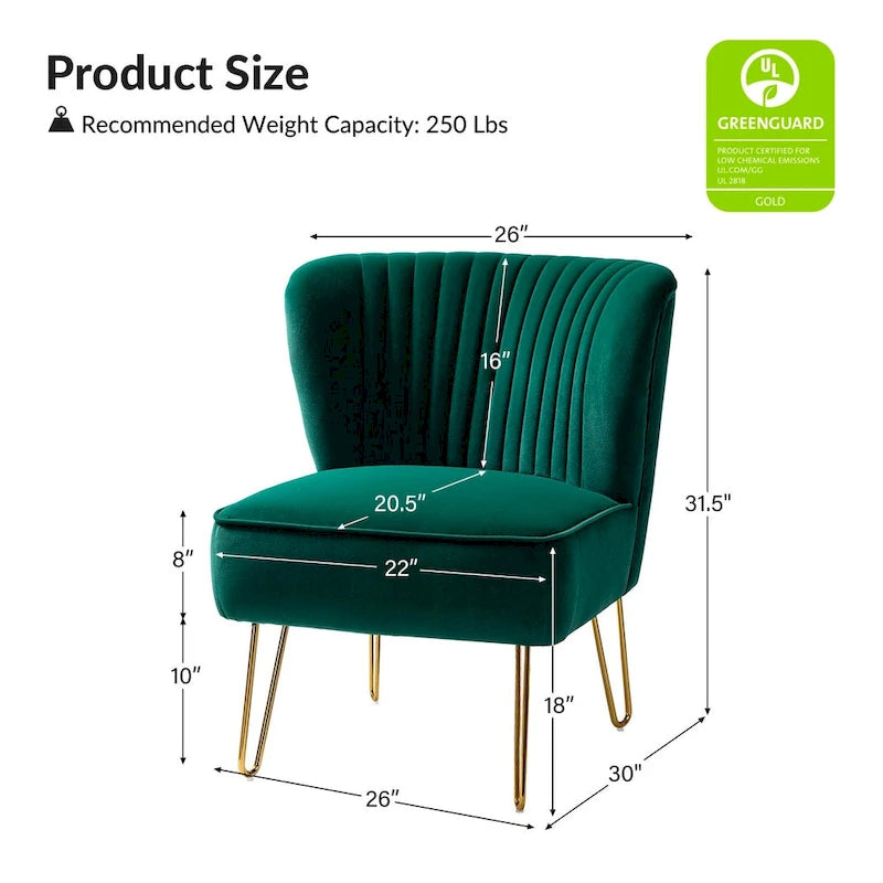Chaise d'appoint capitonnée en velours moderne avec pieds dorés