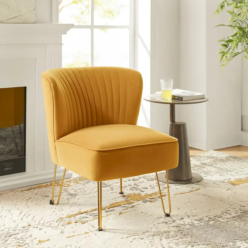 Chaise d'appoint capitonnée en velours moderne avec pieds dorés