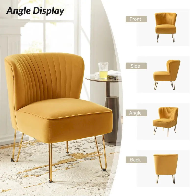 Chaise d'appoint capitonnée en velours moderne avec pieds dorés