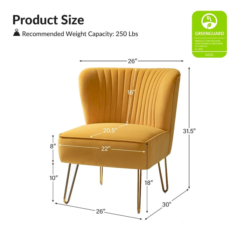 Chaise d'appoint capitonnée en velours moderne avec pieds dorés