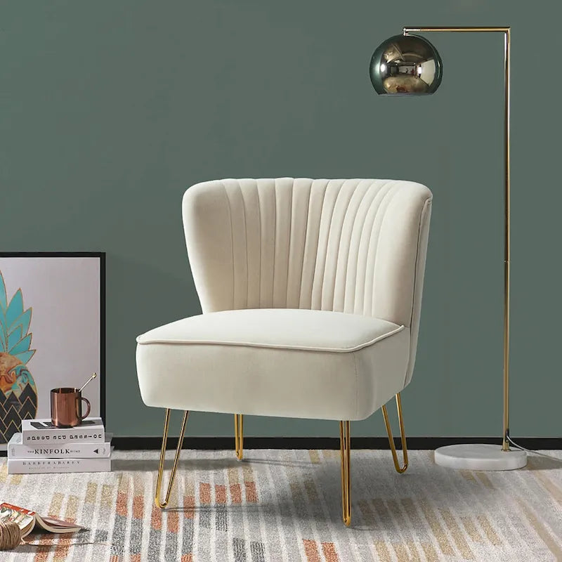 Chaise d'appoint capitonnée en velours moderne avec pieds dorés