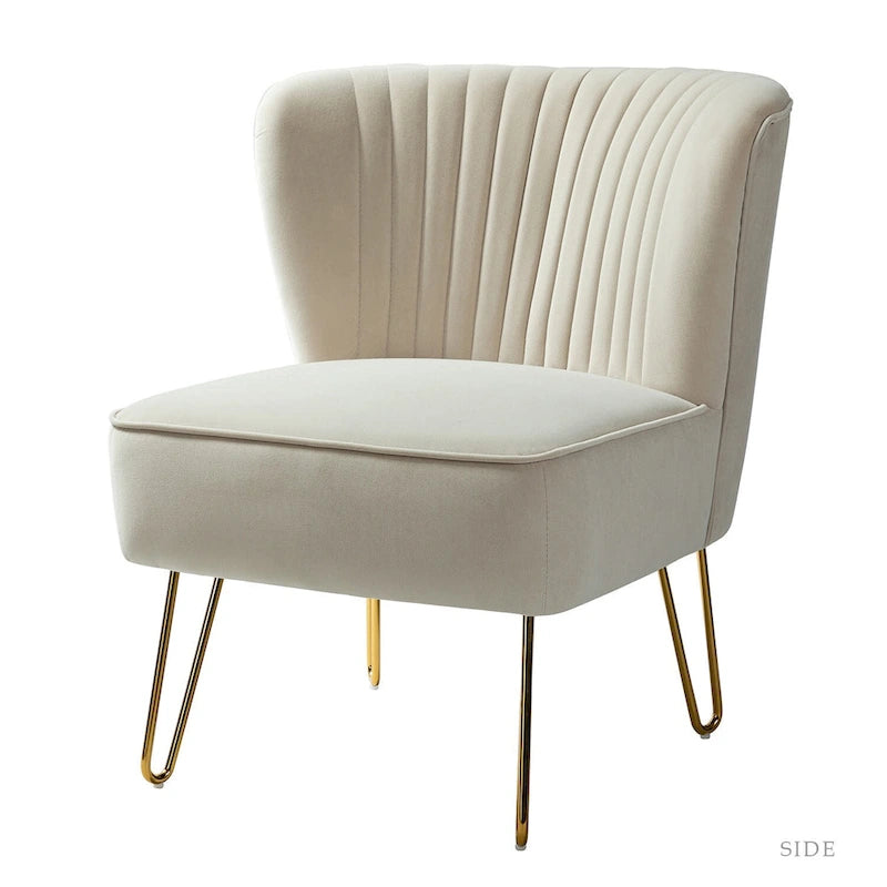 Chaise d'appoint capitonnée en velours moderne avec pieds dorés