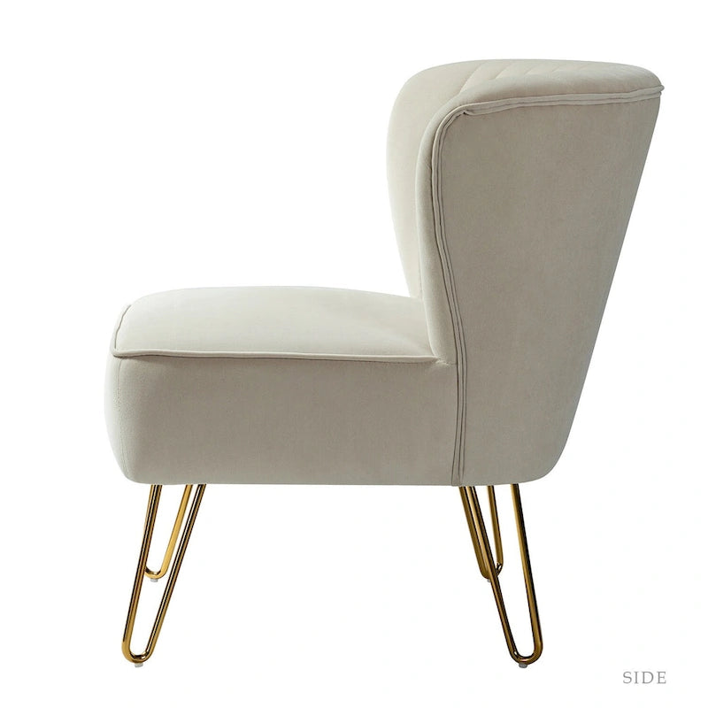 Chaise d'appoint capitonnée en velours moderne avec pieds dorés