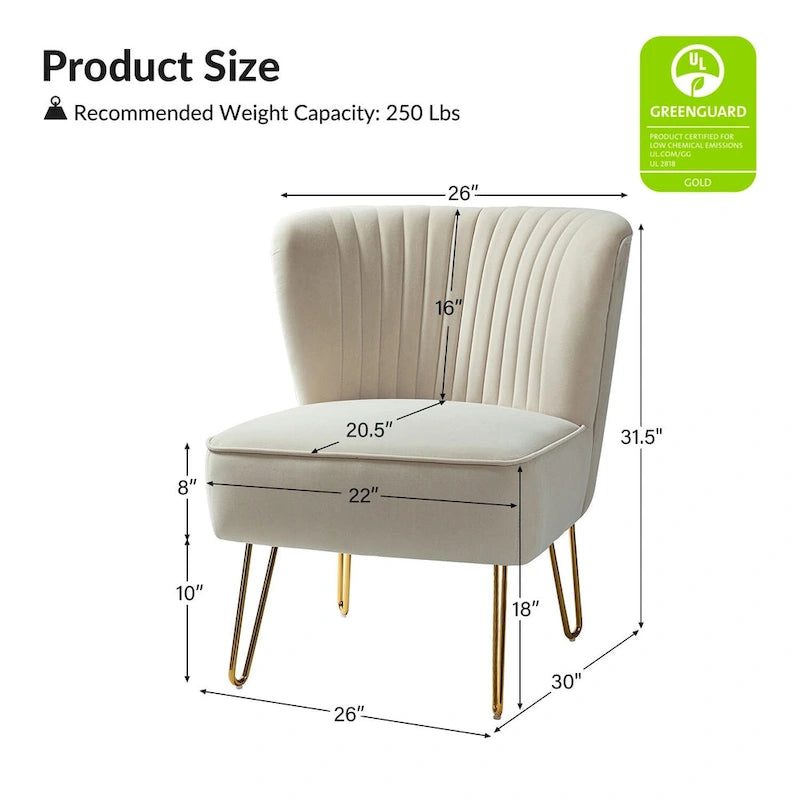 Chaise d'appoint capitonnée en velours moderne avec pieds dorés