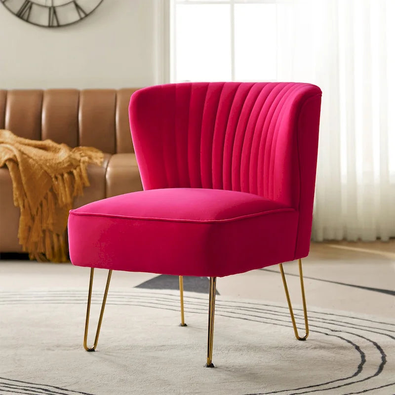 Chaise d'appoint capitonnée en velours moderne avec pieds dorés