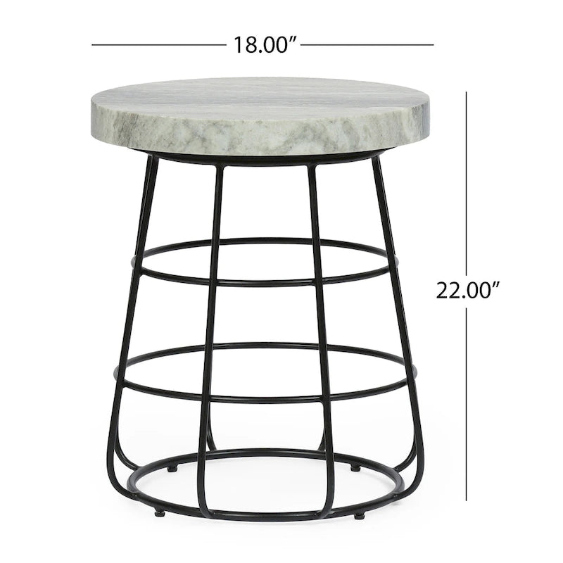 Table d'appoint moderne en marbre faite à la main - 18,00 L x 18,00 P x 22,00 H