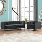 Ensemble de 2 pièces modernes : un fauteuil et un canapé en velours hollandais gris, pieds en fer