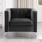 Ensemble de 2 pièces modernes : un fauteuil et un canapé en velours hollandais gris, pieds en fer