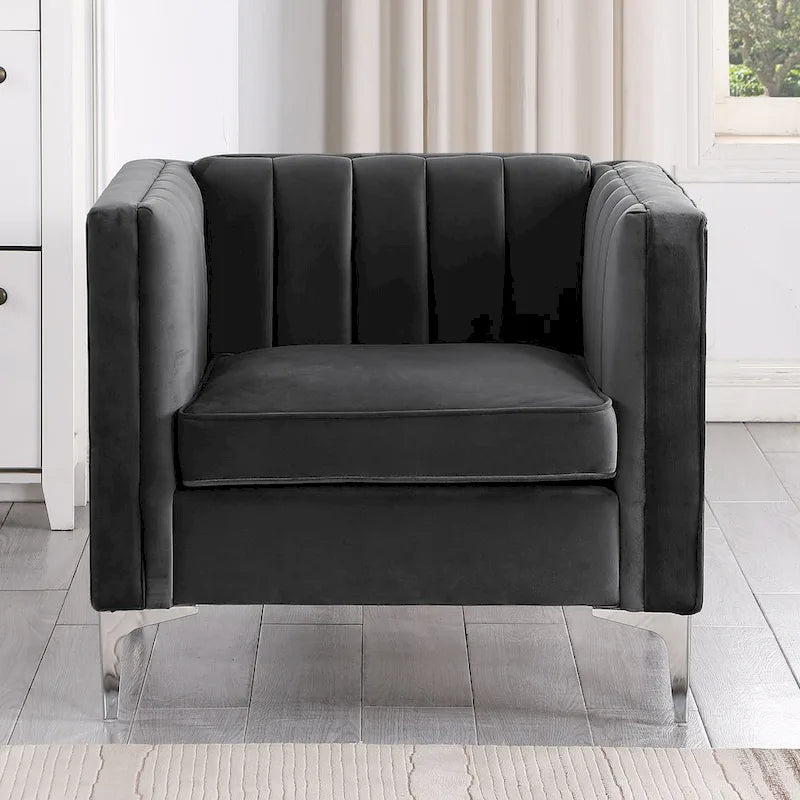 Ensemble de 2 pièces modernes : un fauteuil et un canapé en velours hollandais gris, pieds en fer