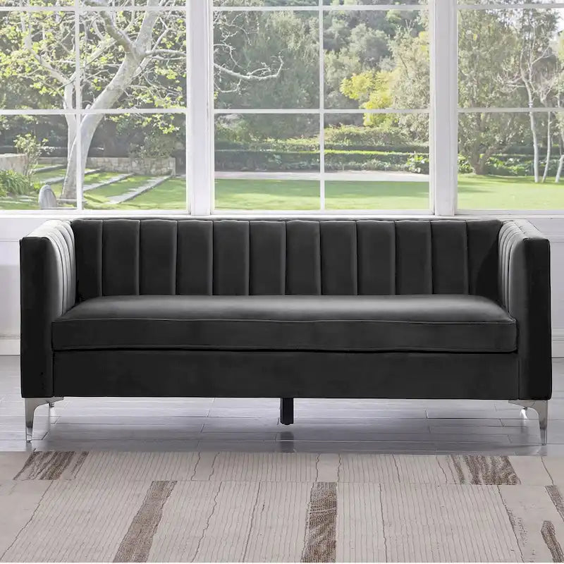 Ensemble de 2 pièces modernes : un fauteuil et un canapé en velours hollandais gris, pieds en fer