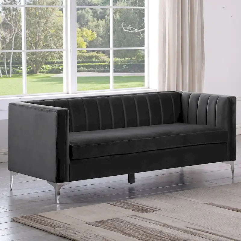 Ensemble de 2 pièces modernes : un fauteuil et un canapé en velours hollandais gris, pieds en fer