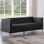 Ensemble de 2 pièces modernes : un fauteuil et un canapé en velours hollandais gris, pieds en fer