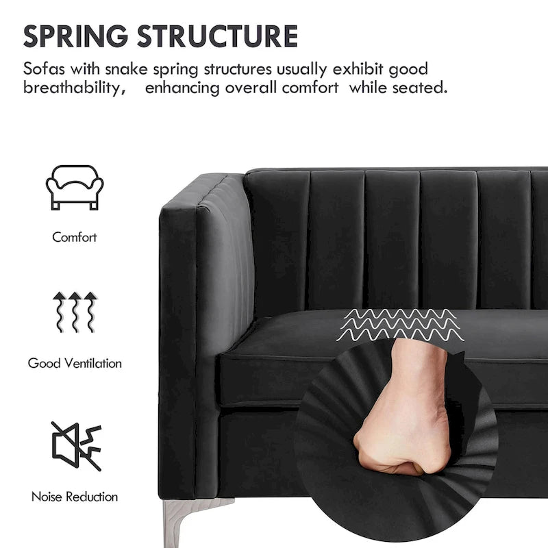 Ensemble de 2 pièces modernes : un fauteuil et un canapé en velours hollandais gris, pieds en fer