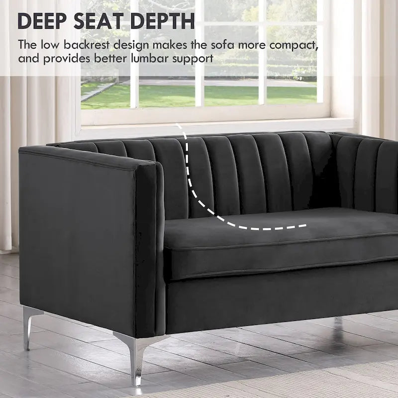 Ensemble de 2 pièces modernes : un fauteuil et un canapé en velours hollandais gris, pieds en fer