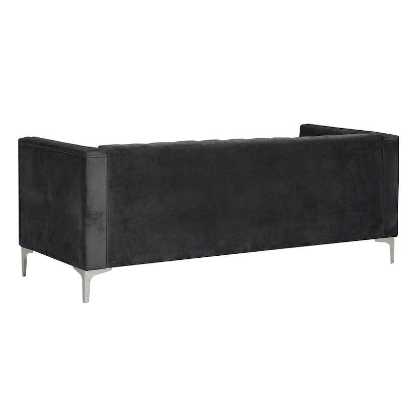 Ensemble de 2 pièces modernes : un fauteuil et un canapé en velours hollandais gris, pieds en fer