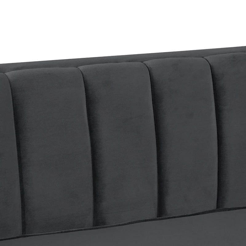 Ensemble de 2 pièces modernes : un fauteuil et un canapé en velours hollandais gris, pieds en fer