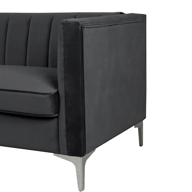 Ensemble de 2 pièces modernes : un fauteuil et un canapé en velours hollandais gris, pieds en fer