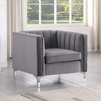 Ensemble de 2 pièces modernes : un fauteuil et un canapé en velours hollandais gris, pieds en fer