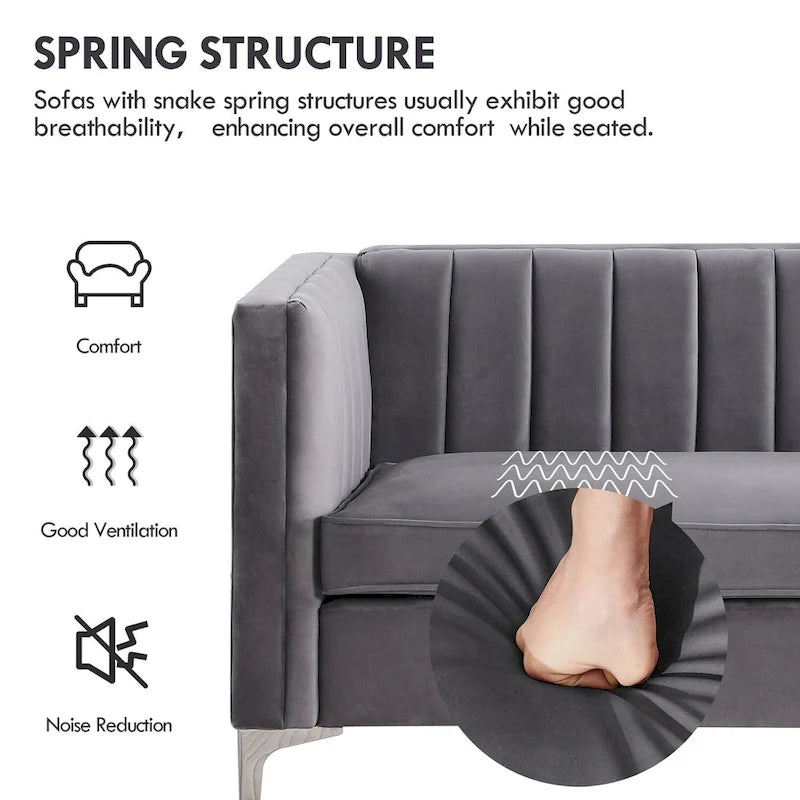 Ensemble de 2 pièces modernes : un fauteuil et un canapé en velours hollandais gris, pieds en fer