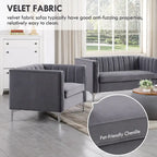 Ensemble de 2 pièces modernes : un fauteuil et un canapé en velours hollandais gris, pieds en fer